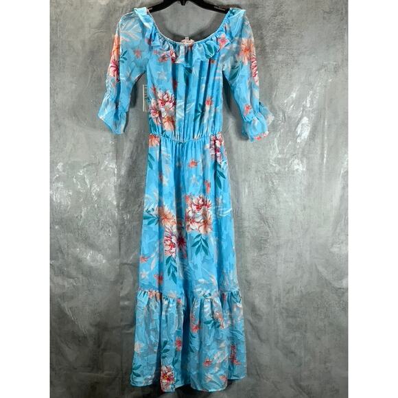 WILLOW DRIVE Women's Sky Blue Combo Off-The-Shoulder Floral-Print Maxi Dress - Picture 3 of 13